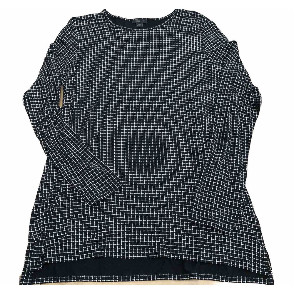 J Jill Shirt Womens Small Black Geometric Top Wearever Long Sleeve Stretch
